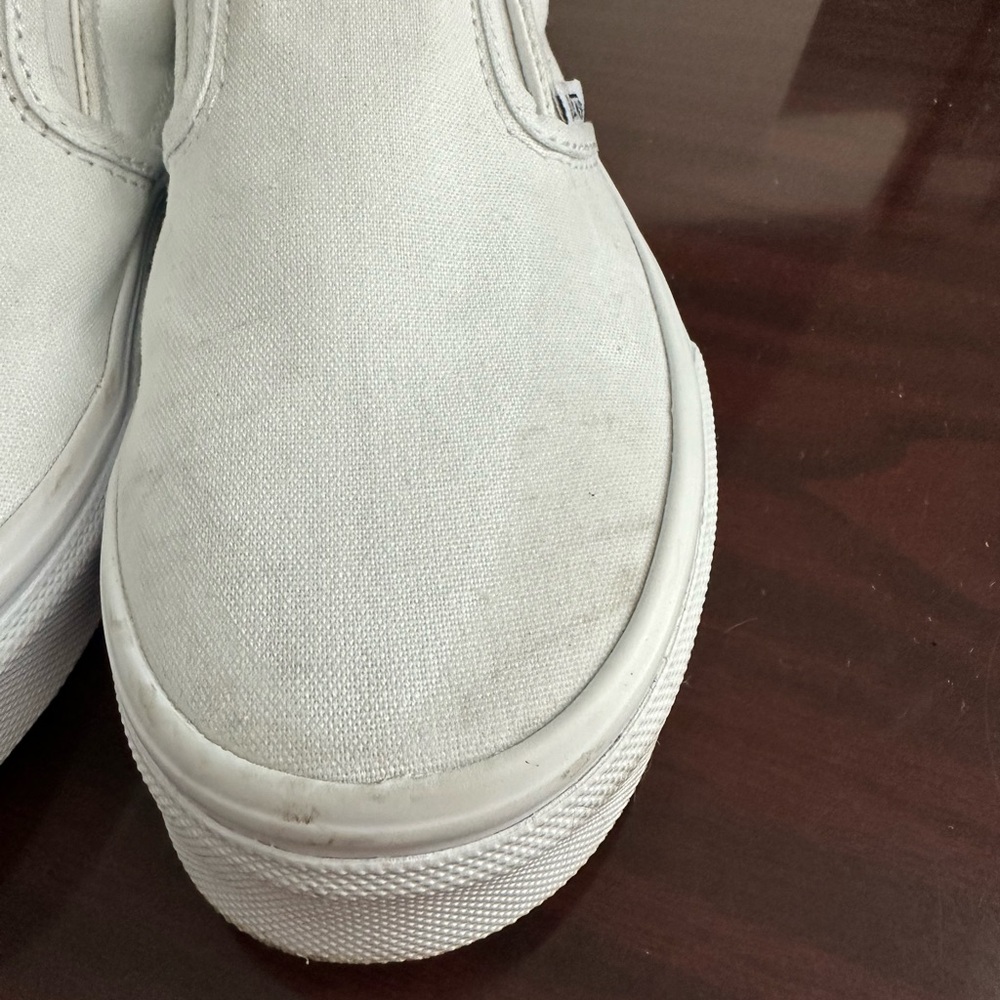 VANS Shoes Youth 2 Classic Slip On Sneakers White Canvas Low Top Casual Skater - Picture 4 of 7